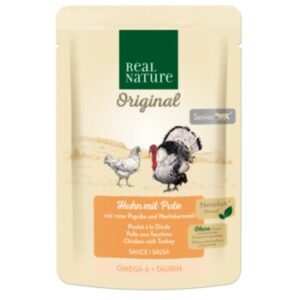 REAL NATURE Original Nassfutter Katze, Senior 12x85 g Huhn mit Pute, roter Paprika und Nachtkerzenöl, in Sauce