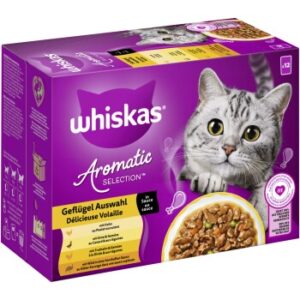 Whiskas Nassfutter Katze Adult, Multipack, 1+ Geflügel Auswahl, in Sauce 12x85 g