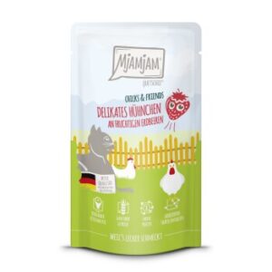 MjAMjAM Nassfutter Katze Adult, Quetschie Chicks & Friends, Huhn und Erdbeere 12x125 g