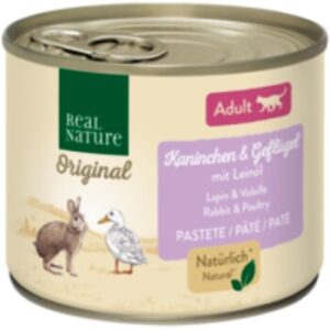 REAL NATURE Original Nassfutter Katze, Adult Kaninchen und Geflügel mit Leinöl 12x200 g