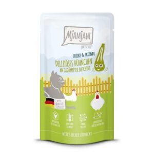 MjAMjAM Nassfutter Katze Adult, Quetschie Chicks & Friends, Huhn und Zucchini 12x125 g