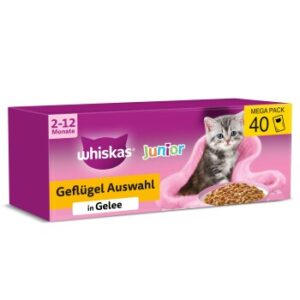 Whiskas Portionsbeutel Multipack Mega Pack Junior Geflügel Auswahl in Gelee 40x85 g
