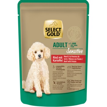 SELECT GOLD Nassfutter Hund Sensitive Adult Rind mit Kartoffel 12x100 g