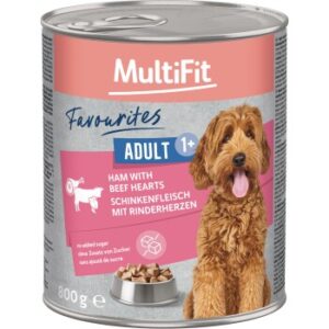 MultiFit Favourites Nassfutter Hund Adult, Schinkenfleisch mit Rinderherzen 6x800 g