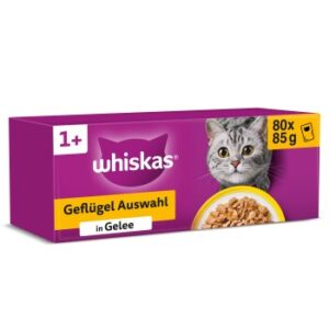 Whiskas ® Multipack Portionsbeutel 1+ Geflügel Auswahl 4 Varietäten Huhn, Ente, Geflügel, Truthahn in Gelee 80 x 85g