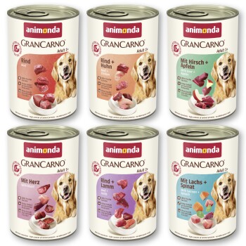 animonda GranCarno Original Nassfutter Hund Adult, Mixpaket 6x400 g Herzhafte Variation