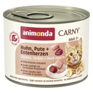 animonda Carny Nassfutter Katze Adult Huhn, Pute und Entenherzen 12x200 g