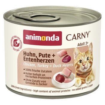 animonda Carny Nassfutter Katze Adult Huhn, Pute und Entenherzen 12x200 g