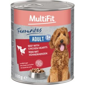MultiFit Favourites Nassfutter Hund Adult, Rind mit Hühnerherzen 6x800 g