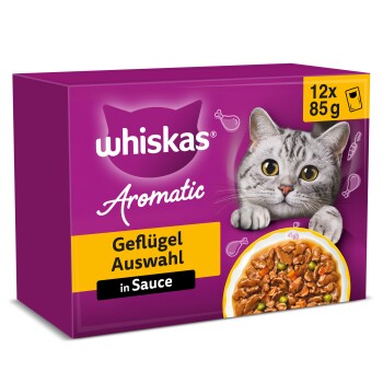 Whiskas Nassfutter Katze Adult, Multipack, 1+ Geflügel Auswahl, in Sauce 12x85 g