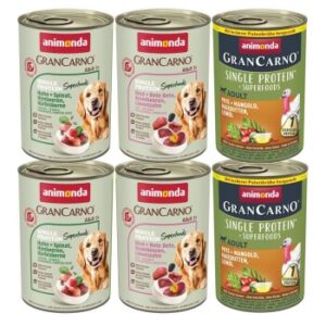 animonda GranCarno Superfoods Nassfutter Hund Adult, Mixpaket 6x400 g