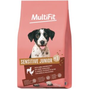 MultiFit Trockenfutter Hund, Junior, Sensitive, mit Lamm, Huhn & Reis 12 kg