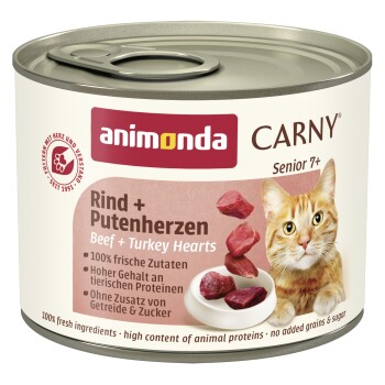 animonda Carny Nassfutter Katze Senior Rind und Putenherzen 24x200 g