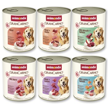 animonda GranCarno Original Nassfutter Hund Adult, Mixpaket 6x800 g Herzhafte Variation