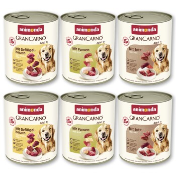 animonda GranCarno Original Nassfutter Hund Adult, Mixpaket 6x800 g Deftige Variation