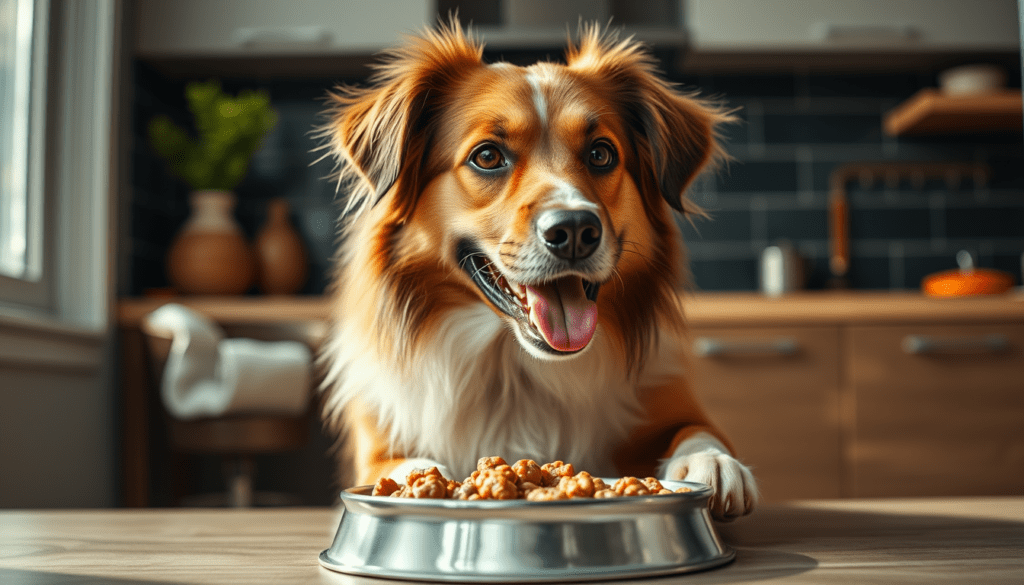 Hund frisst hochwertiges getreidefreies Hundefutter