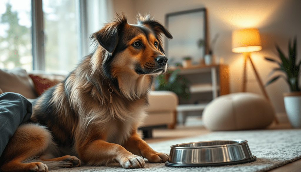 Hund mit empfindlichem Magen neben Futternapf